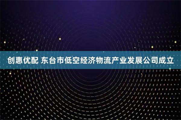 创惠优配 东台市低空经济物流产业发展公司成立